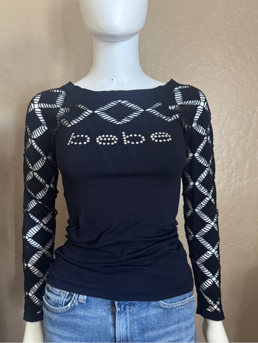 Bebe black long sleeve top small